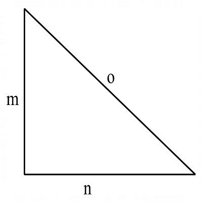Right triangle with sides m, n, o